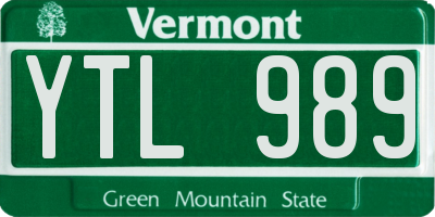 VT license plate YTL989