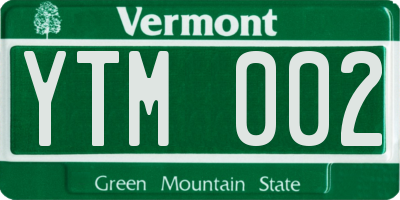 VT license plate YTM002