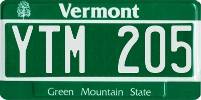 VT license plate YTM205
