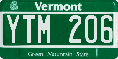 VT license plate YTM206