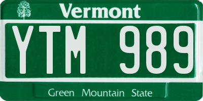 VT license plate YTM989