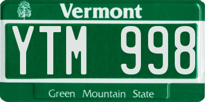 VT license plate YTM998