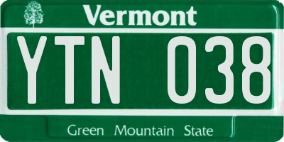 VT license plate YTN038