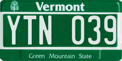 VT license plate YTN039
