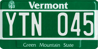 VT license plate YTN045