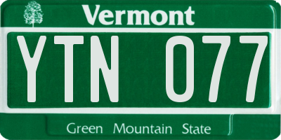 VT license plate YTN077