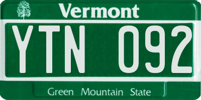 VT license plate YTN092