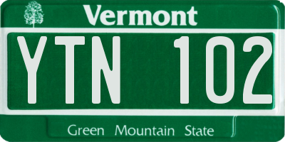 VT license plate YTN102