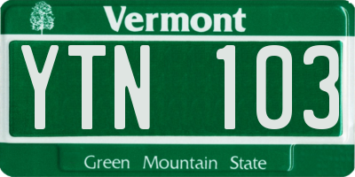VT license plate YTN103