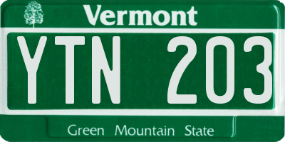 VT license plate YTN203