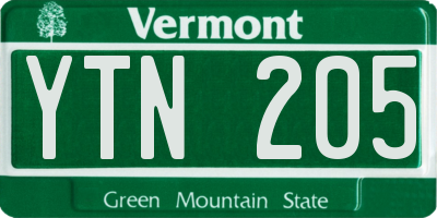 VT license plate YTN205