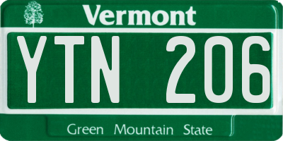 VT license plate YTN206