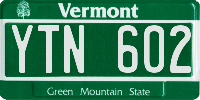 VT license plate YTN602