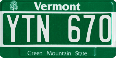 VT license plate YTN670