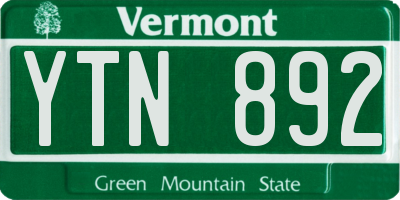 VT license plate YTN892