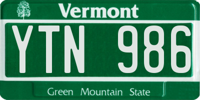 VT license plate YTN986
