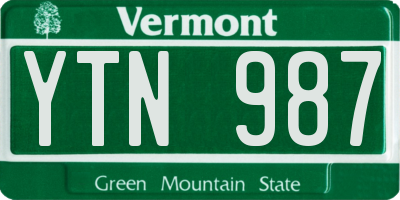 VT license plate YTN987