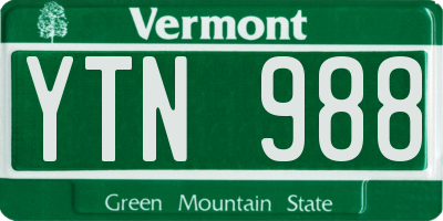 VT license plate YTN988