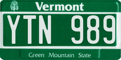VT license plate YTN989