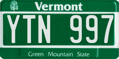 VT license plate YTN997