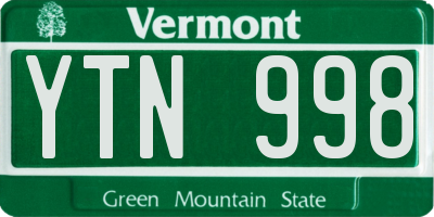 VT license plate YTN998