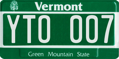 VT license plate YTO007