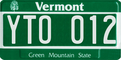 VT license plate YTO012