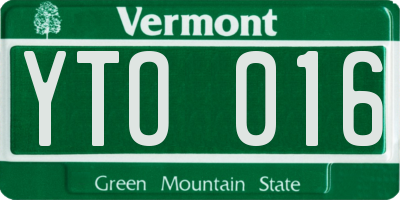 VT license plate YTO016