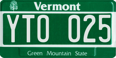 VT license plate YTO025