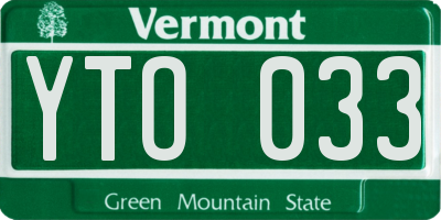 VT license plate YTO033