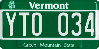 VT license plate YTO034