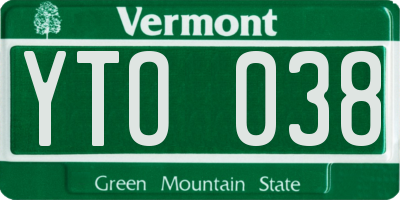 VT license plate YTO038