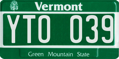 VT license plate YTO039
