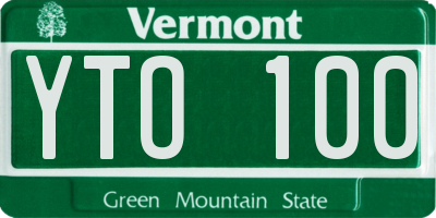 VT license plate YTO100