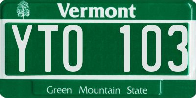 VT license plate YTO103