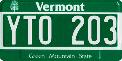 VT license plate YTO203