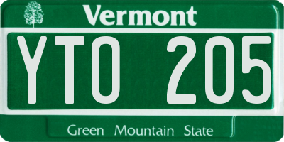 VT license plate YTO205