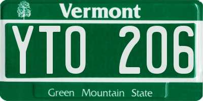 VT license plate YTO206
