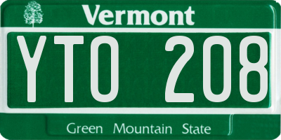 VT license plate YTO208