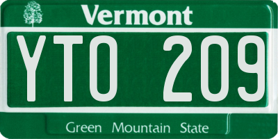 VT license plate YTO209