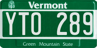 VT license plate YTO289