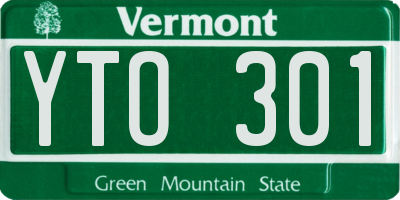 VT license plate YTO301