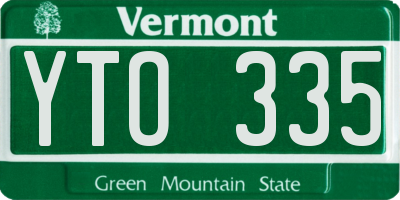 VT license plate YTO335