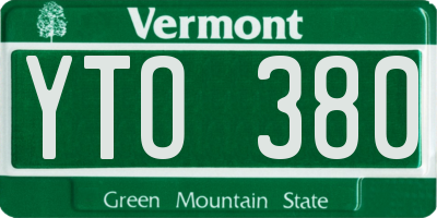 VT license plate YTO380