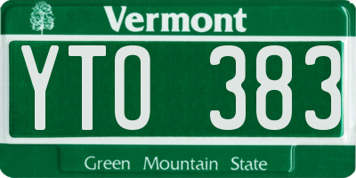 VT license plate YTO383