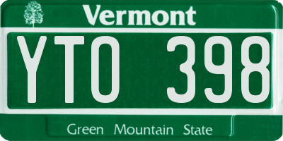 VT license plate YTO398