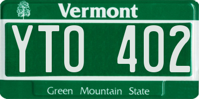 VT license plate YTO402
