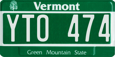 VT license plate YTO474