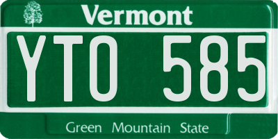 VT license plate YTO585
