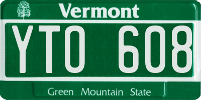 VT license plate YTO608
